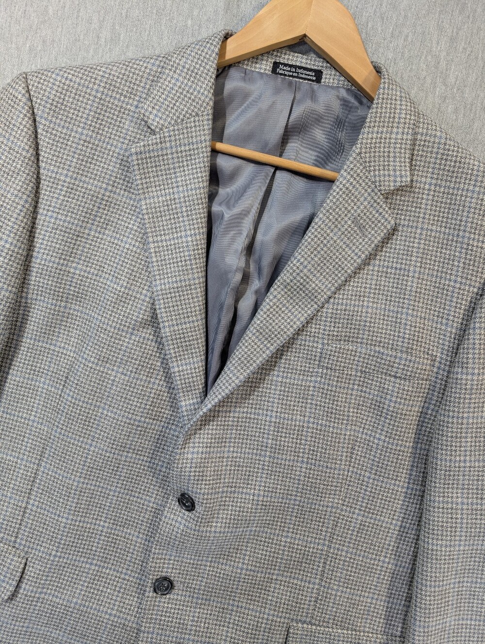 Alfred Sung Houndstooth Wool Linen Silk Blend Blazer Men's 46S Grey